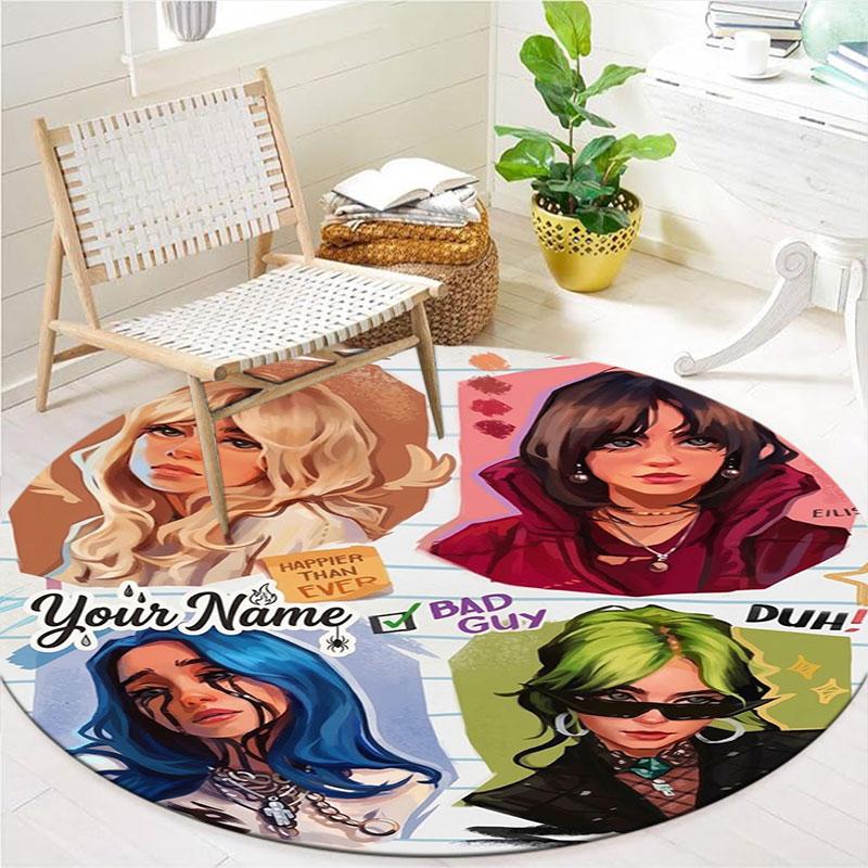 Billie Eilish Custom Name Round Area Rug,Carpet Rug for Living Room Bedroom Sofa Playroom Decor,Non-slip Floor Mat