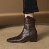 Модные новые осенне-зимние женские ботинки из натуральной кожи с квадратным носком, женские модные ботинки на высоком каблуке, задняя молния, ботинки в западном стиле