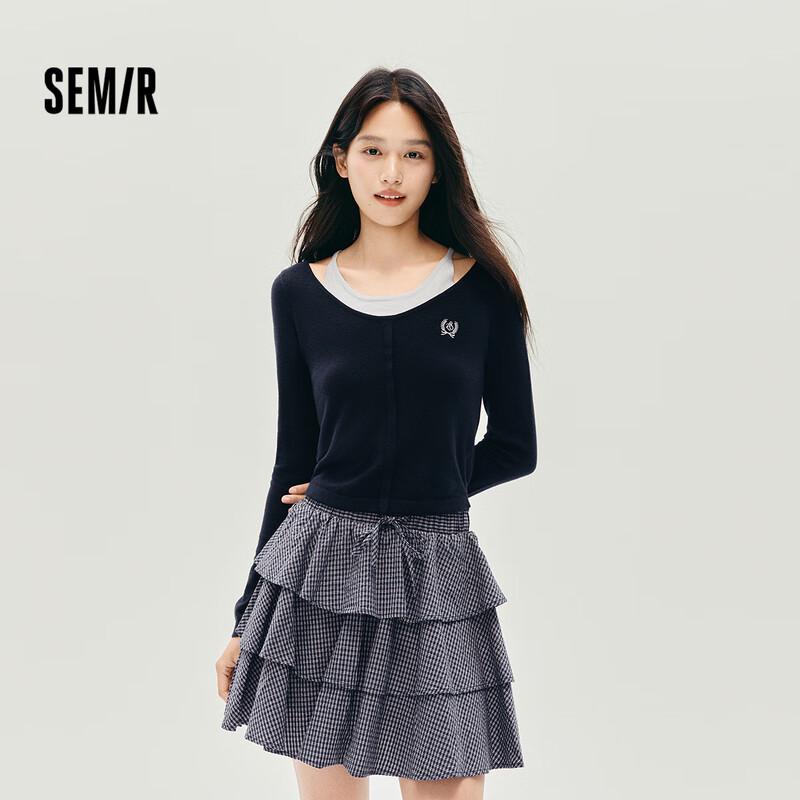 Semir Women's Faux Two-Piece Embroidered Knit Top