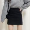 Women's High Waist Black Wool Skirt - Autumn/Winter 2024: Slim, Sexy A-Line Design