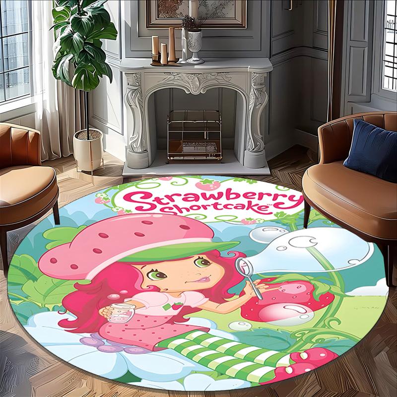 1pc Strawberry Princess2 Design Printed Area Round Carpet for Bedroom Living Room Home Decor Rugs Mat Non Slip Mat Rug for Bedside