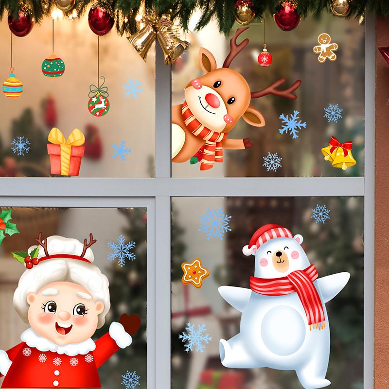 Christmas Window Stickers PVC Wall Sticker Christmas Decorations Santa Claus Snowflake Kids Room Wall Decals New Year Home Decor