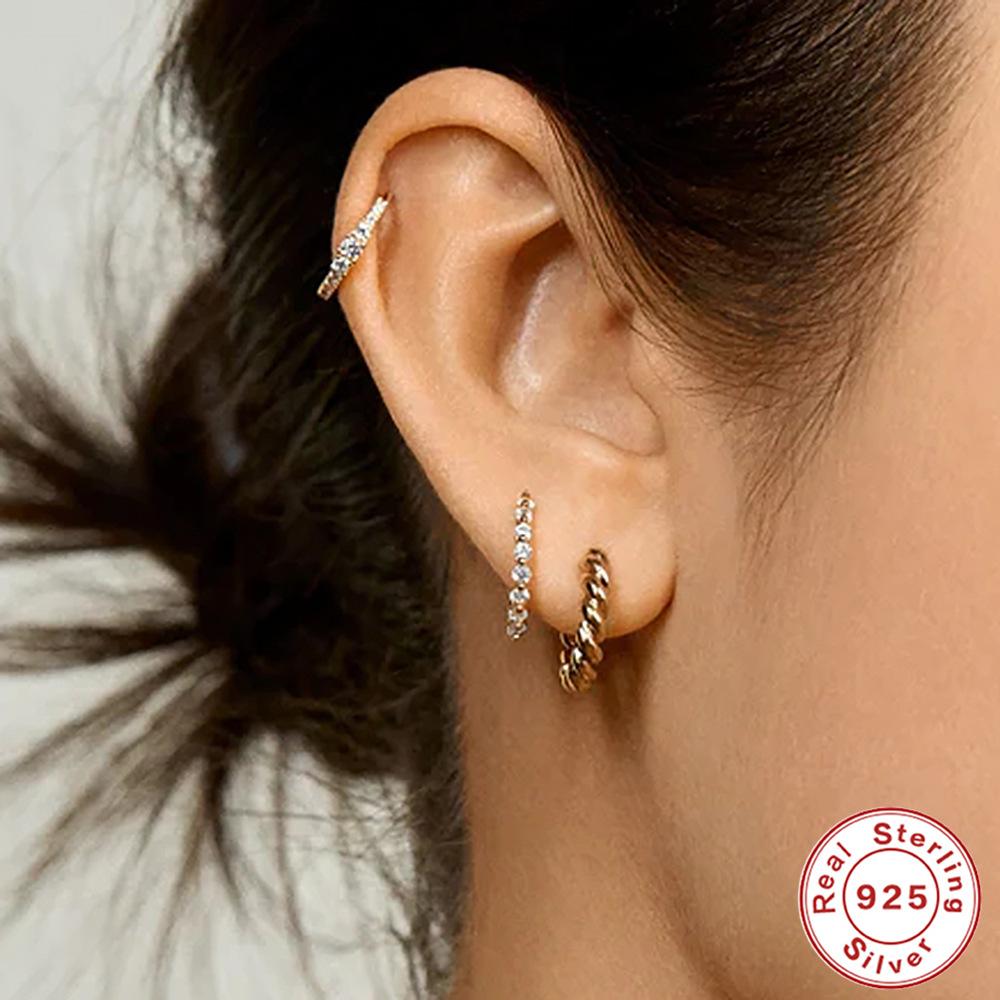 Stylish And Simple Ins Wind S925 Sterling Silver Earrings U-Shaped Fashionable Row Diamond Four-Claw Earrings Earrings