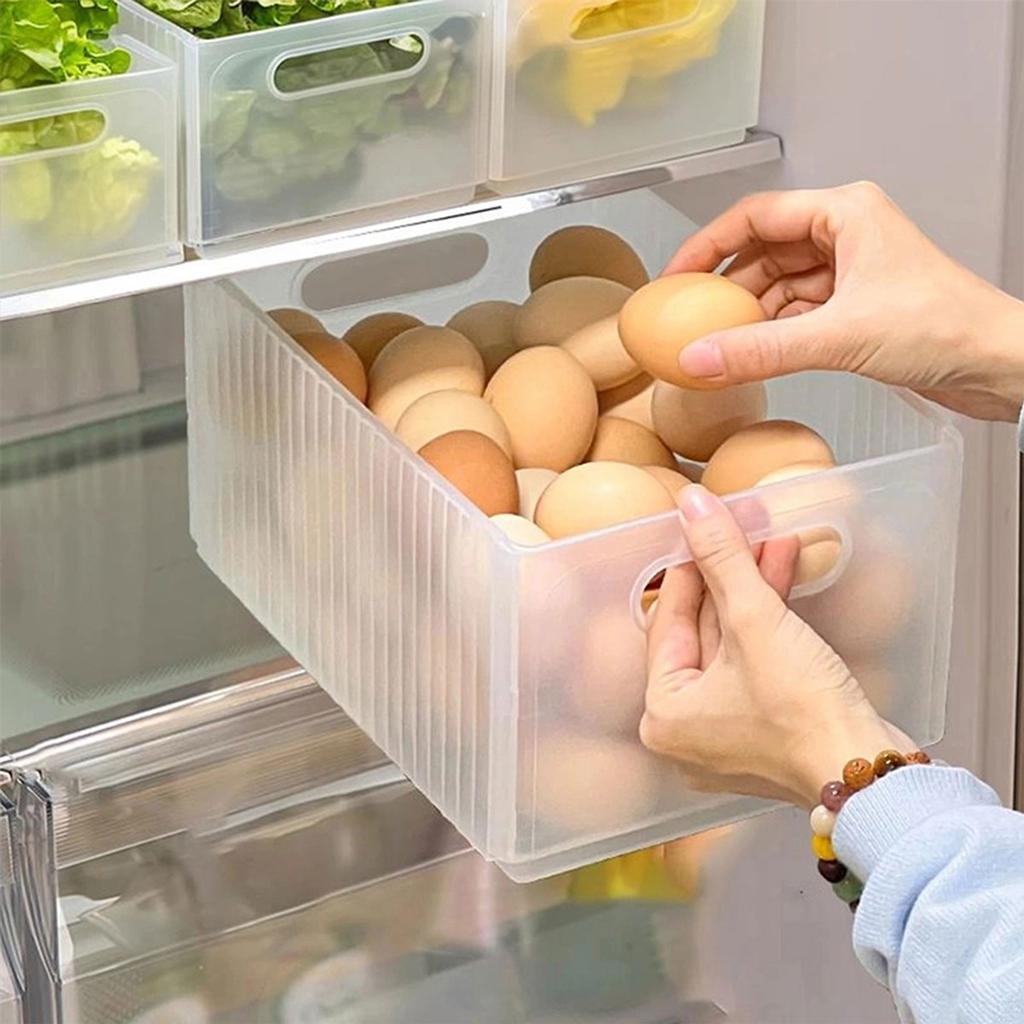 Fridge Folding Food Storage Box With Handle Large Capacity Egg Box Fruit Vegetable Storage Container Kitchen Organizer