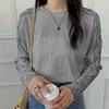 Autumn Japanese Solid Color Loose Tops Long Sleeve Round Neck T-shirt for Women Lace Patchwork T Shirts