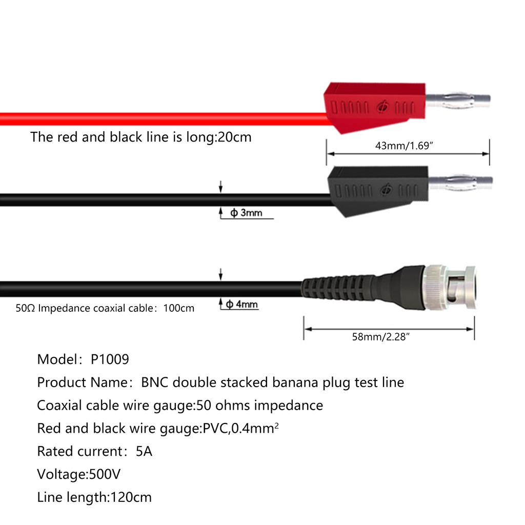 BNC к двойному 4 мм штабелируемому банановому штекеру, измерительный провод-зонд, кабель BNC для осциллографа, генератора сигналов, 120 см