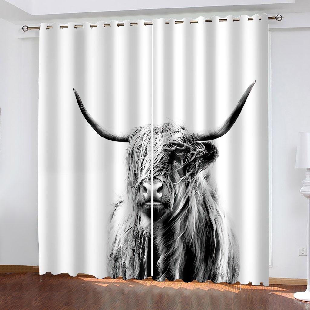 Grommet Top Darkening Blackout Room Milk Cow Pasture Curtain for The Bedroom Drapes In Living Room Left and Right Biparting Open