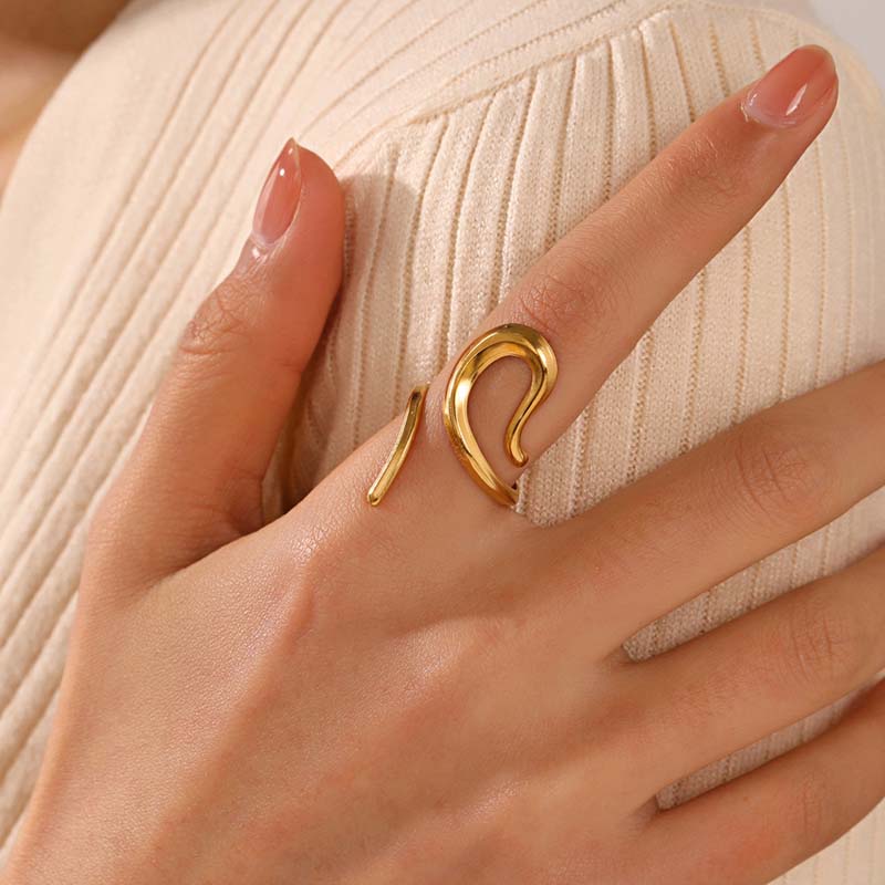 Fashion Gold Color Stainless Steel Open Rings For Women Vintage Metal Geometric Hollow Adjustable Rings Party Jewelry