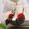 1 пара Женские модные кружевные красные розы полые висячие серьги-крючки Бижутерия Подарок