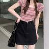 Юбка средней длины, летний студенческий стиль работы, завернутые ягодицы, высокая талия, короткая юбка-трапеция, модная женская одежда