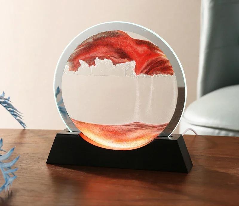 Песочный пейзаж Движущаяся песочная картина Настольная лампа 3D Песочные часы Текучий песок Песочная живопись Офисный стол Домашний декор Подарки