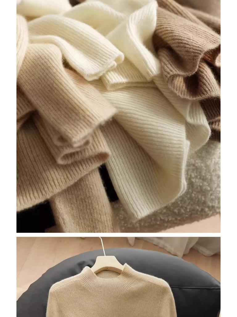 Женский бесшовный облегающий свитер из чистой шерсти с полувысоким воротом - базовый слой для осени/зимы