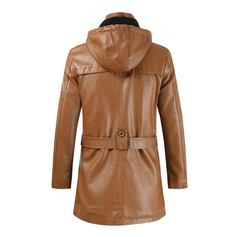 Новое осеннее зимнее мужское кожаное длинное пальто с капюшоном, тренч, мотоциклетные куртки, модная флисовая теплая удобная ветровка