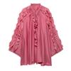 2025 Spring/Summer Women's V-Neck Ruffle Tassel Layered Romantic Style Shirt