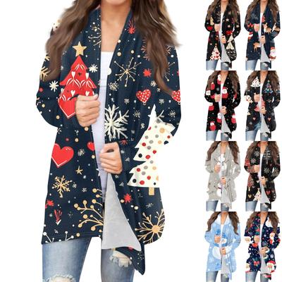 Женская мода повседневная рождественская принтованная куртка-кардиган средней длины