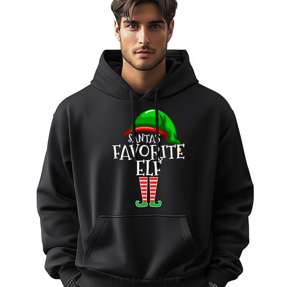 Santa Is Favorite Elf Group Matching Family Christmas Grey Hoodie Graphic Tee Breathable Tops Lovers Day
