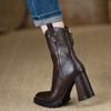 Women's Shoes Ultra-high Waterproof Table Comfortable Short Boots Thick Heel High Heel Zipper Head Layer Pointed Brown