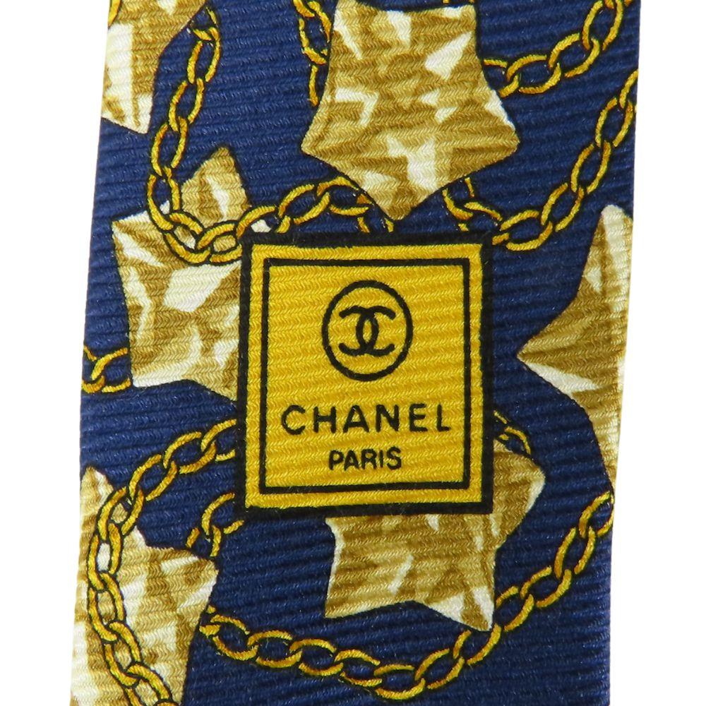 Used CHANEL tie COCO Mark Star Chain silk Navy gold suit