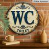 Плоский 2D, 1 шт. Винтажная Круглая Металлическая Табличка WC TOILET, Ретро Сине-Белая Декоративная Табличка с Рустикальным Узором, Забавная Настенная Картина для Ванной Комнаты Туалета, Идеально