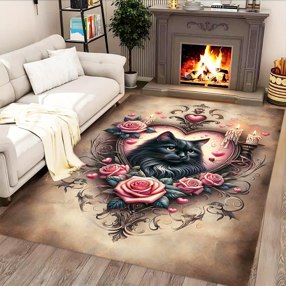 Purple Cats In Flowers for Living Room rug, BedRoom rug, Study Room rug, Hallway Decoration, Perfect for Home Decoration or Holiday Gifts