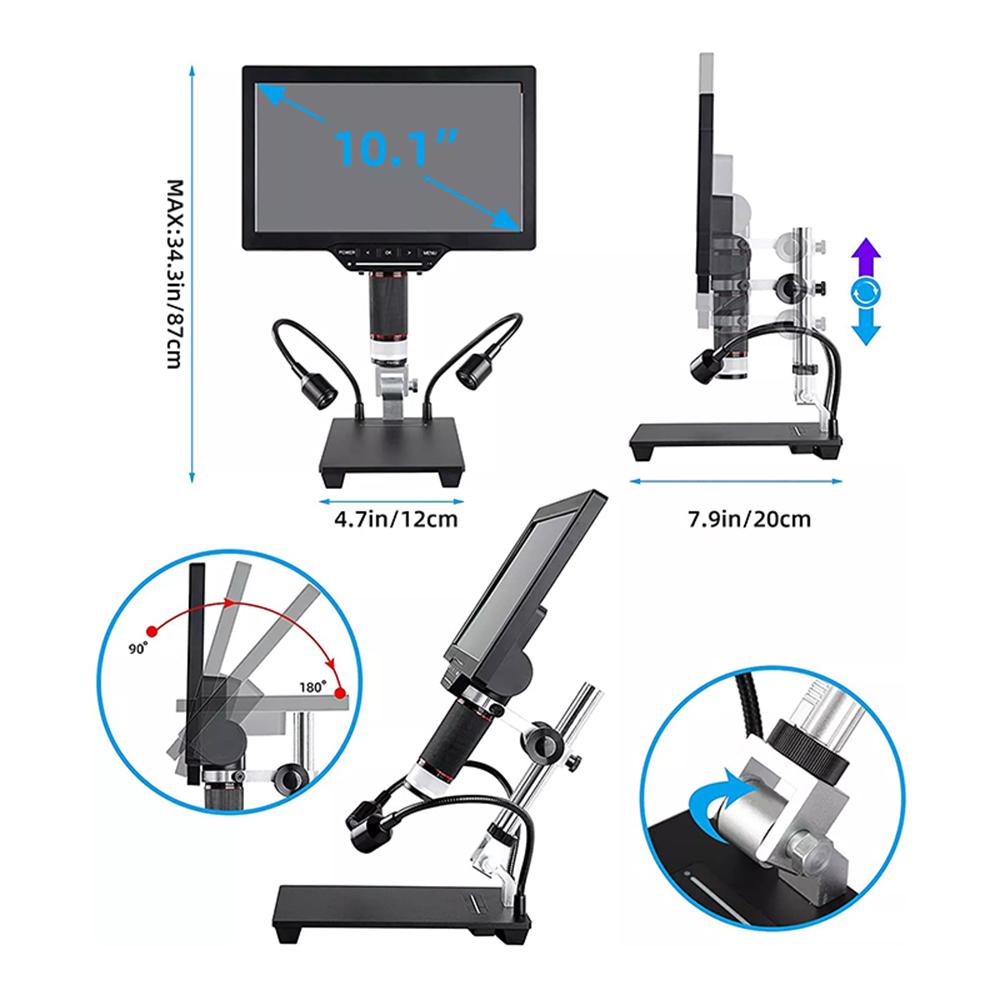 10.1-inch LCD USB Digital Microscope 1080P Coin Microscope 1-1600X 16MP Touch-control Lightness