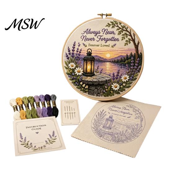 Textile Wall Art Memorial Embroidery Kit for Beginners, Pre-Stamped Pattern Starter Gift Set Needlepoint with Hoop, Threads, Needles Home Decor Custom