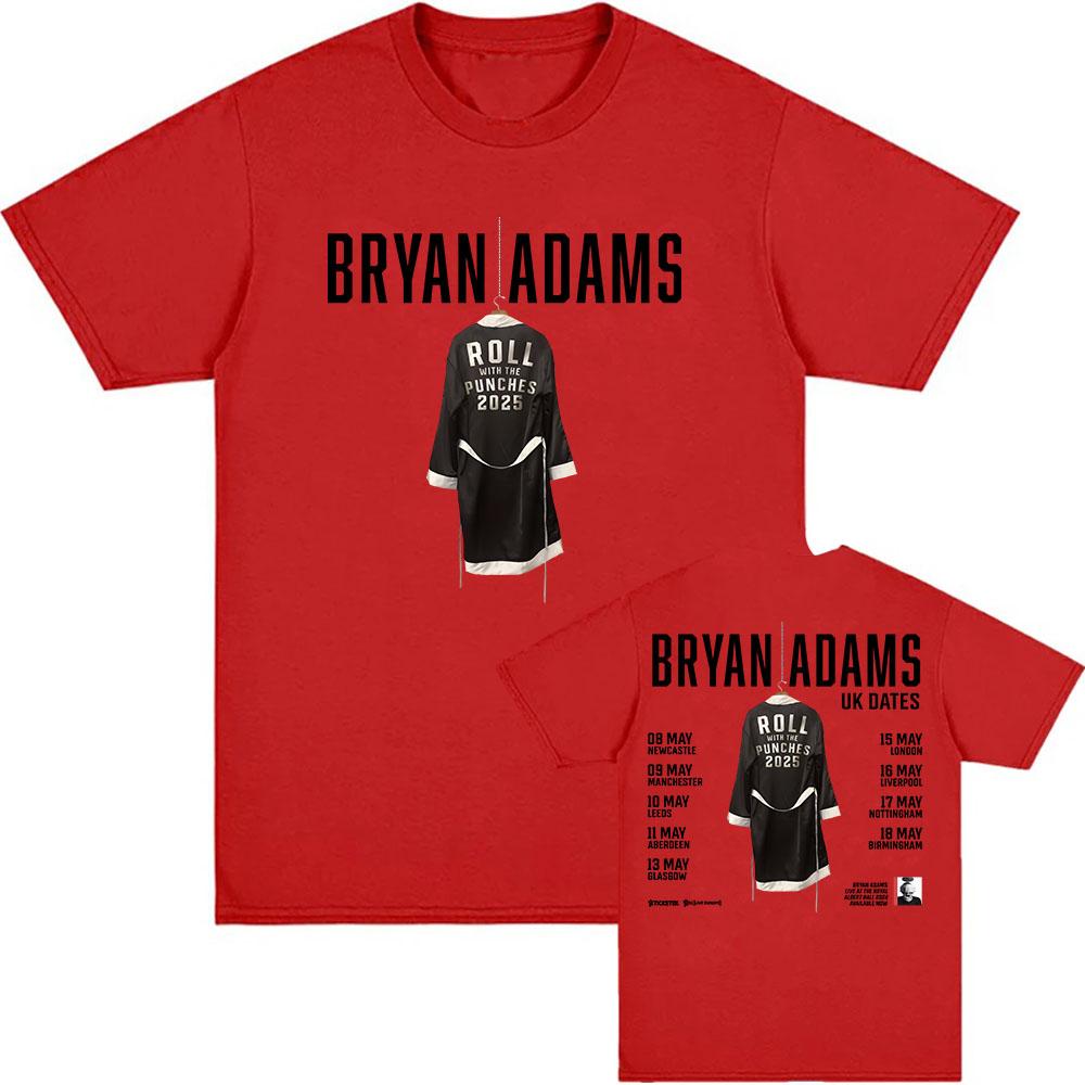 BRYAN ADAMS ROLL WITH THE PUNCHES TOUR 2025 Футболка с коротким рукавом Хлопок Однотонная футболка Унисекс Одежда Летняя Унисекс Уличная одежда Мужская