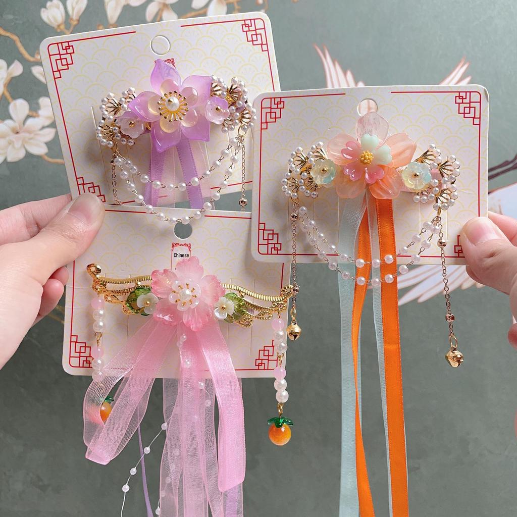 Hanchen Ancient Style Hair Accessories for Girls - Tassel Hairpin, Hanfu Ribbon Clip, Princess Duckbill Clip
