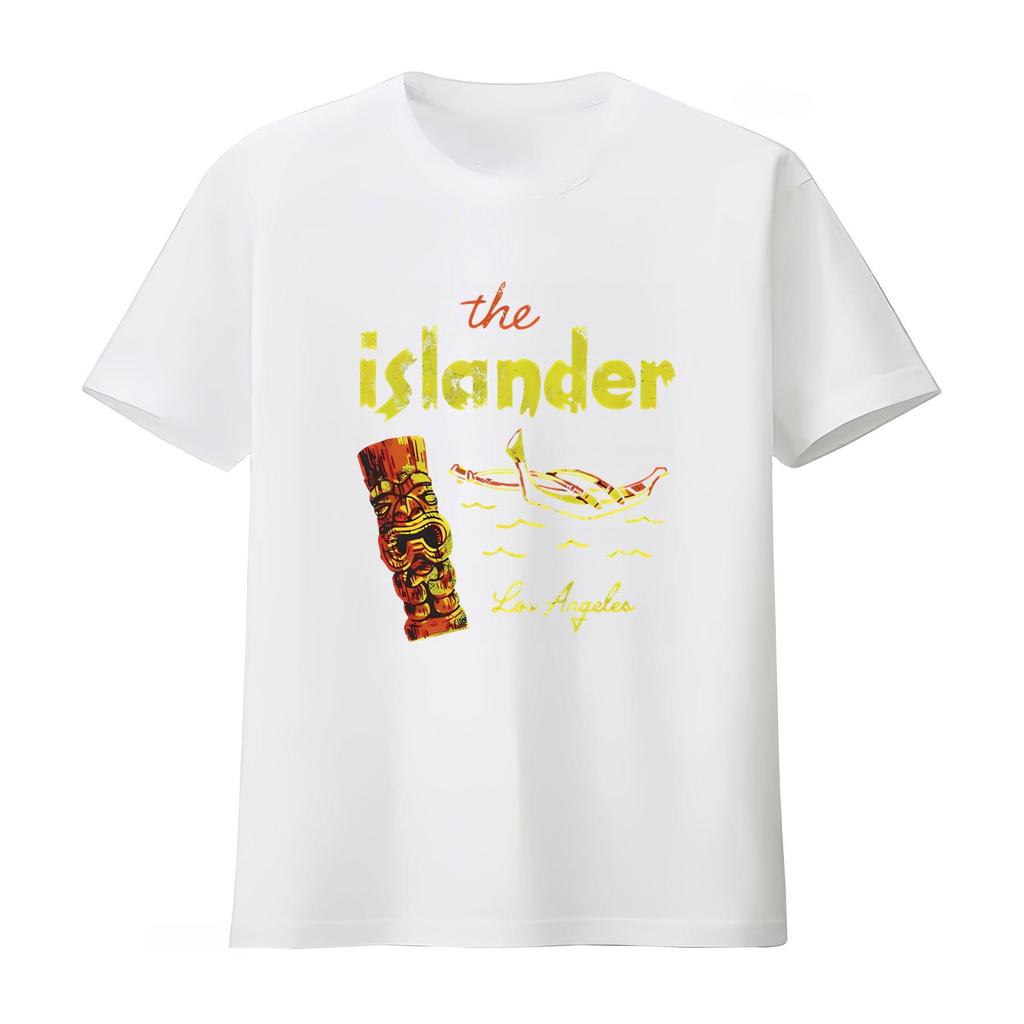 Ретро Тики-бар The Islander Лос-Анджелес, Калифорния Футболка Полинезийский дизайн с принтом каноэ и статуи Дышащая Мягкая Летняя 2026 Топ