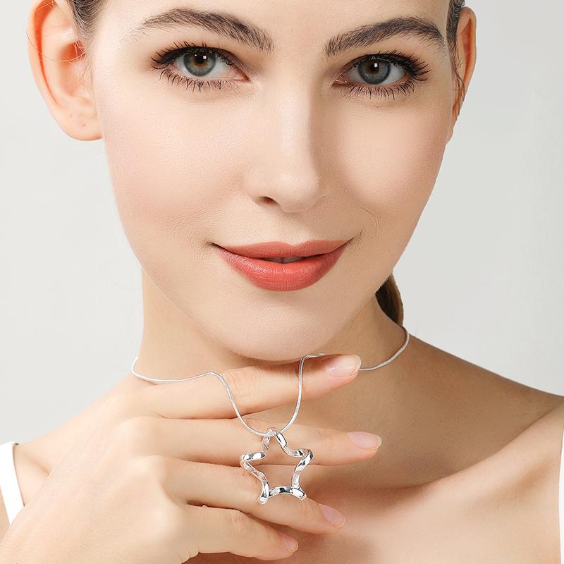 DOTEFFIL 925 Silver Starfish Pendant Necklace 16-30 Inch Snake Chain Fashion Wedding Engagement Jewelry