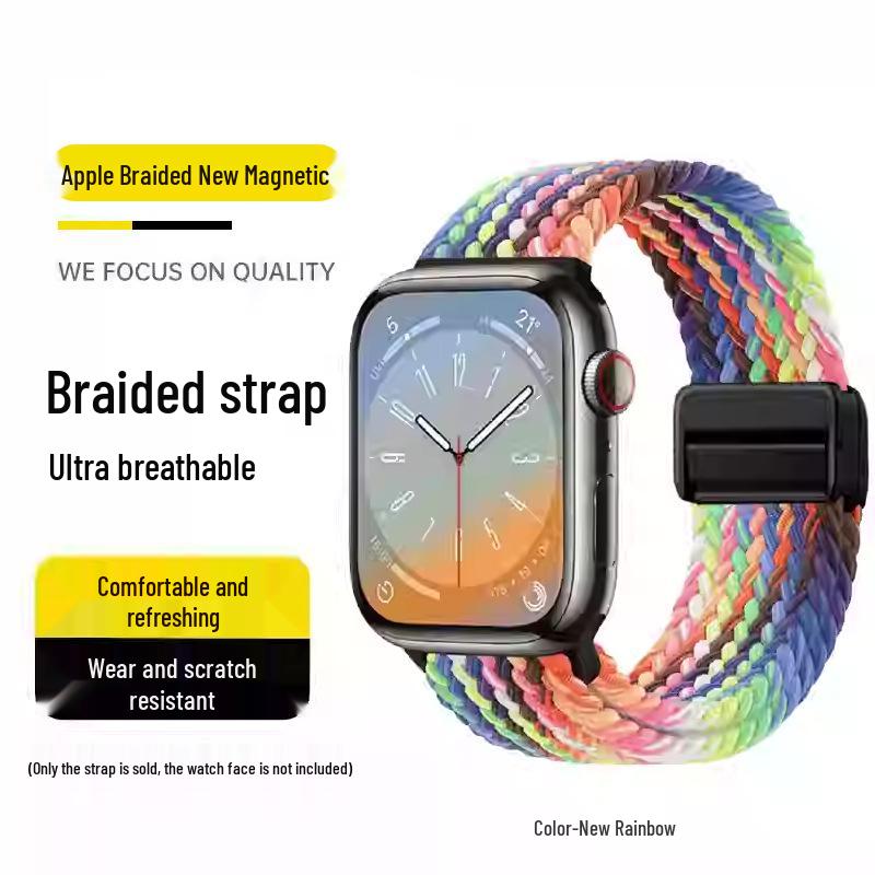 Совместимый эластичный плетеный нейлоновый магнитный ремешок для Apple Watch 4, 5, 6 и iWatch 7, 8, 9