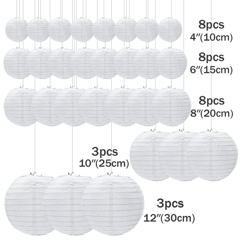 30pcs/lot 4''-12'' White Chinese Paper Lanterns Ball Hanging Round Lantern for Wedding Birthday Party Event Christmas Decoration