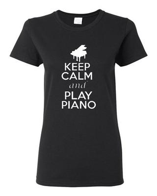 Женская футболка Keep Calm and Play Piano Пианист Музыкант Любитель Музыки Джаз Футболка Унисекс