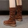 Fashion Mid Calf Shoes Woman Western Leather Punk Brown Half High Boots for Women Flat Chic and Elegant Boot Fashion 2024 Sale New Rock