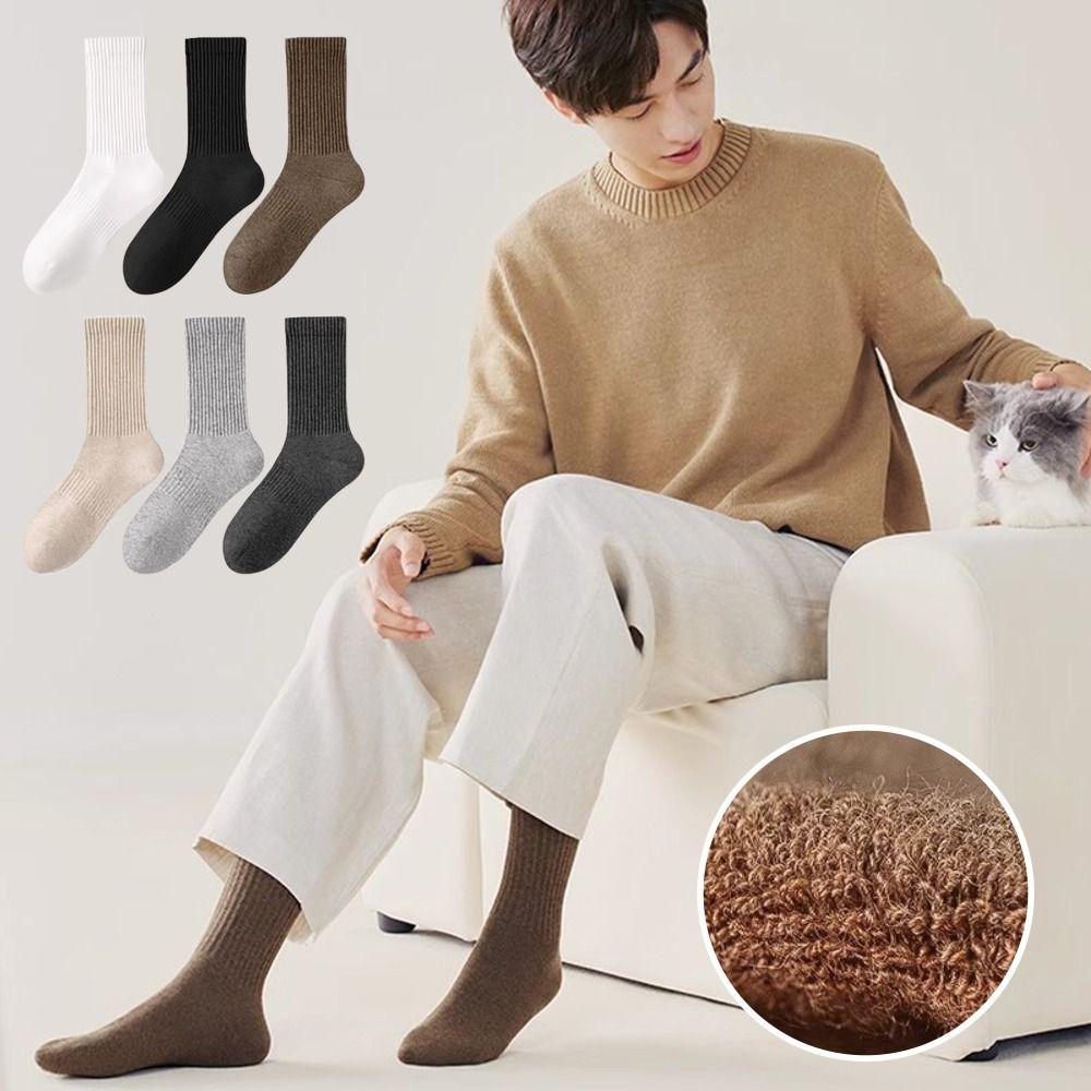 Носки среднего размера из хлопка, толстые теплые чулки из флиса, зимние теплые носки среднего размера