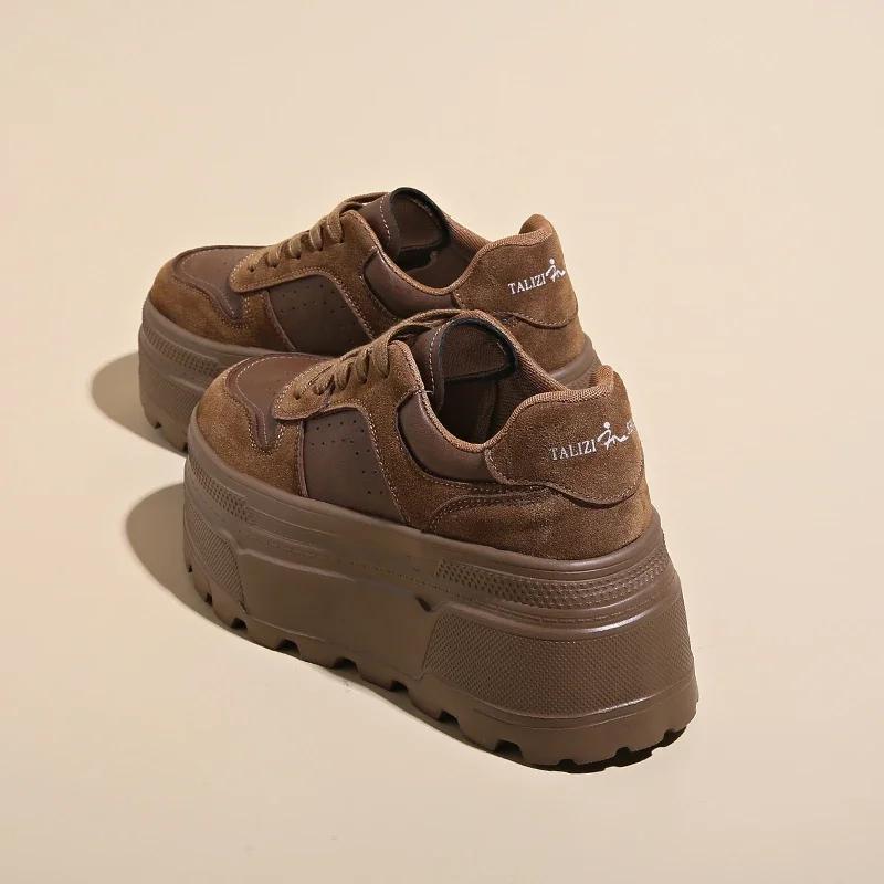 8 см новые женские кожаные кроссовки осень-весна повседневные кроссовки для ходьбы толстые зимние плюшевые высокие спортивные туфли для скейтборда женские