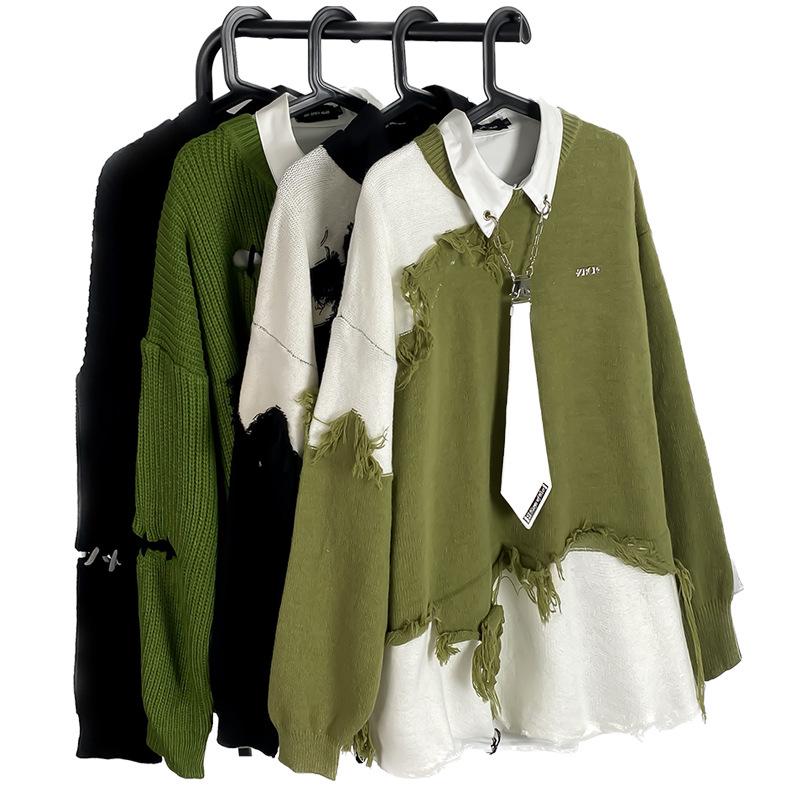 Унисекс свитер в американском ретро стиле с нерегулярной контрастной строчкой 2023 - Уникальный дизайн для пар