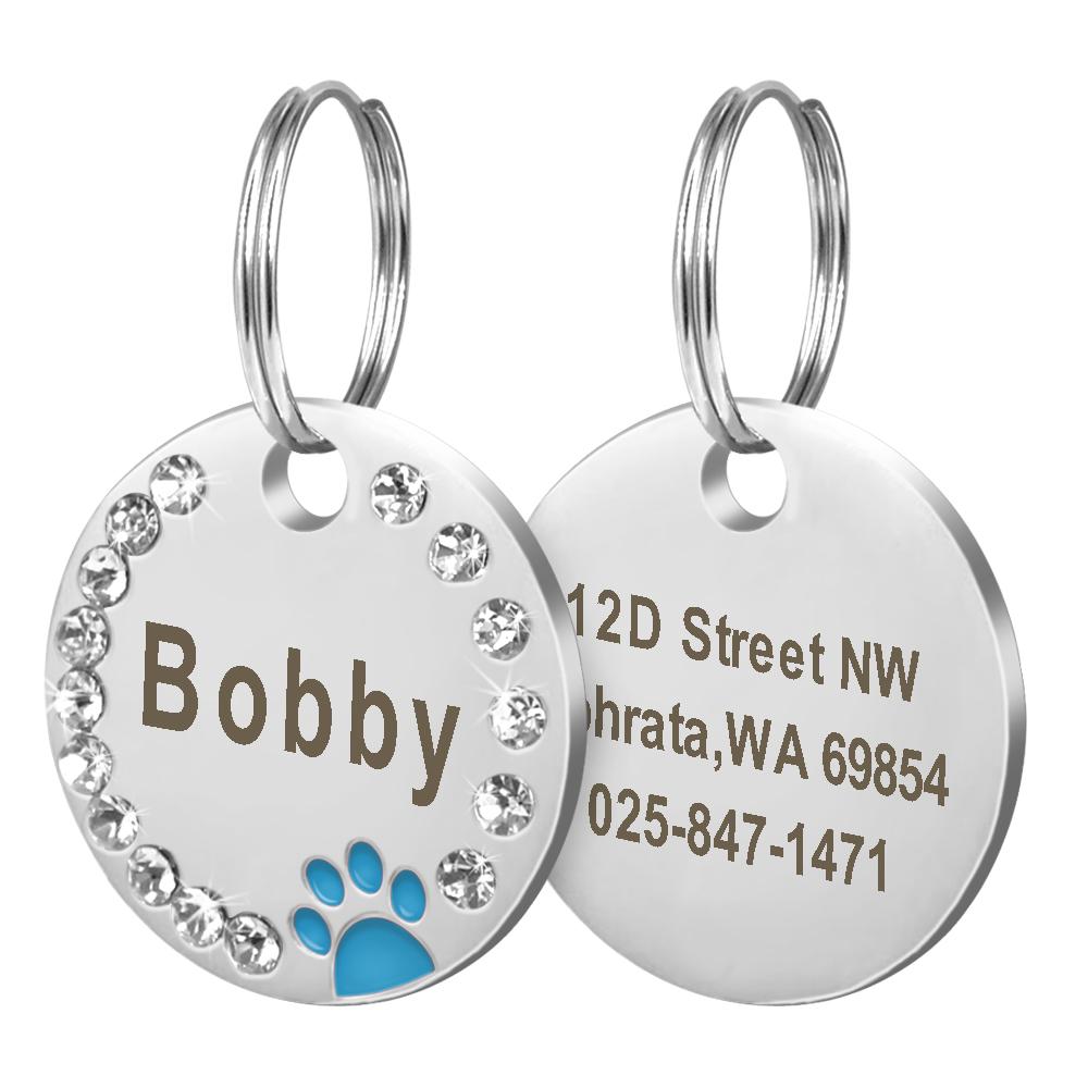 Personalized Dog Cat ID Tag Bling Rhinestone Puppy Kitten Name Tags Anti-lost Pet Collar Accessories Free Engraved Pet Products