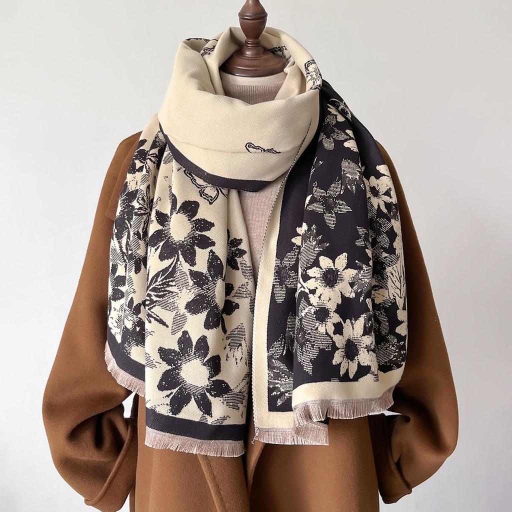 Ретро Винтаж Принт Шарф Кашемир Люксовый Бренд Принт Зимняя Пашмина Сохраняет Тепло Шали и Накидки Одеяло