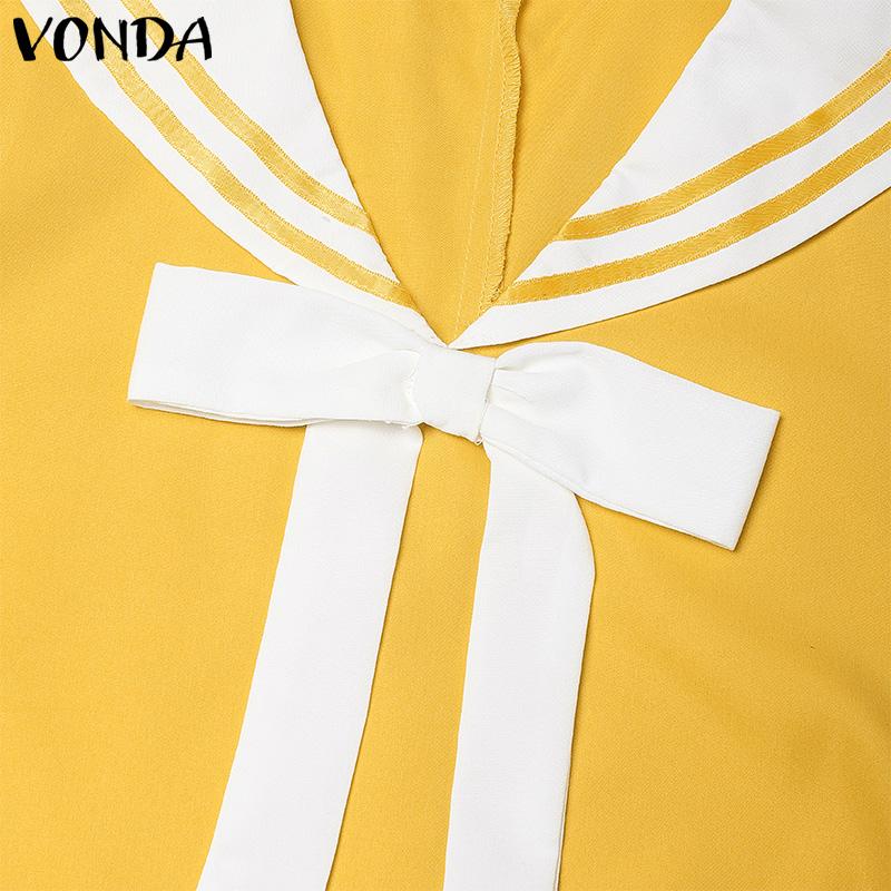 VONDA Летние женские рубашки в стиле колледжа с воротником-бабочкой и оборками на талии