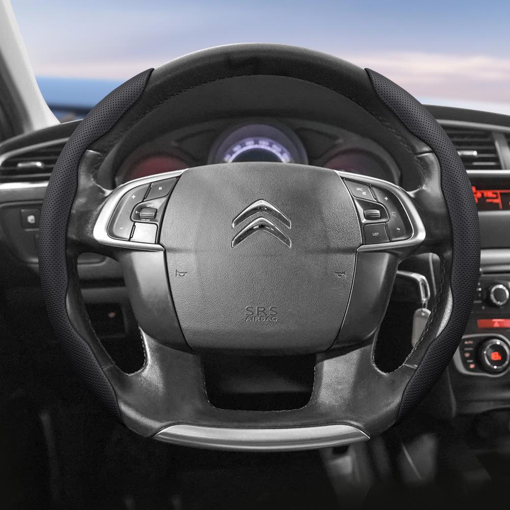 Suitable for Citroen Breathable Leather Steering Wheel Cover with Segmented Quick-Release Design, Non-Slip and Durable, for Models Such as C3,