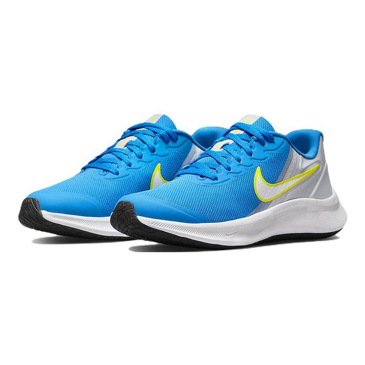 Nike Кроссовки для детей Nike Star Runner 3 GS Серый Фото Синий Серый-Туман Атомный Зеленый Белый DA2776-009