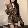 Long Sleeve V-Neck Shirt Women Spring and Autumn Leopard Print Blouse Chic Tops