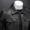 Men's Motorcycle Leather Jacket Large Size Pocket Black Zipper Lapel Slim Fit Male Spring and Autumn High Quality PU Coat