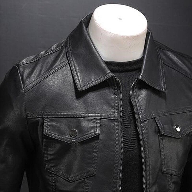 Men's Motorcycle Leather Jacket Large Size Pocket Black Zipper Lapel Slim Fit Male Spring and Autumn High Quality PU Coat