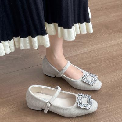 Дизайн Хрустальные Женские Туфли Мэри Джейн Неглубокие Туфли на Толстом Каблуке Осенние Женские Уличные Туфли для Платья