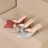 Модная обувь 5 см Тонкий каблук Женские тапочки Уличные Острый носок Низкий Бант-бабочка Пантофли На каблуке Мюли Шлепанцы Желейные шлепанцы