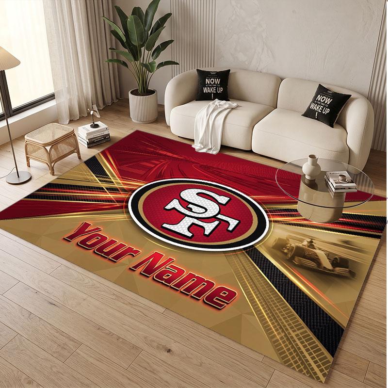 Custom Rug San Francisco 49ers Pattern Print Name Text Soft Non‑Slip Floor Carpet for Home Indoor Decoration