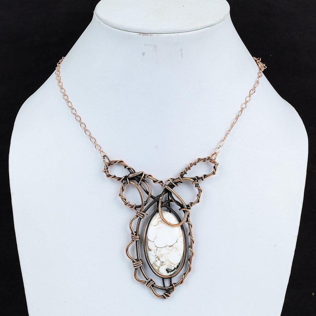 Wild Horse Magnesite Necklace Copper Wire Wrapped Necklace Handmade Gemstone Necklace Adjustable Chain Necklace Copper Jewelry Gifts For Her