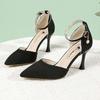 Korean Version of Temperament High Heels Women's Summer New Sexy Thin Heel Pointed Single Shoes One-word Buckle with Versatile Hollow Sandals